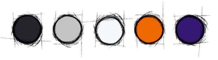 Ein Bild der fünf verwendeten Farben Schwarz, Grau, Hellblau, Orange und dunkles Lila für das Corporate Design Projekt für Upshift Media