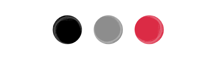 Ein Bild der drei verwendeten Farben Schwarz, Grau und Rot für das Branding Projekt für Gallanteer