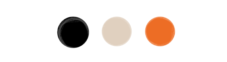 Ein Bild der drei verwendeten Farben Schwarz, Beige und Orange für das Artwork Projekt für Kanonenfieber - Menschenmühle