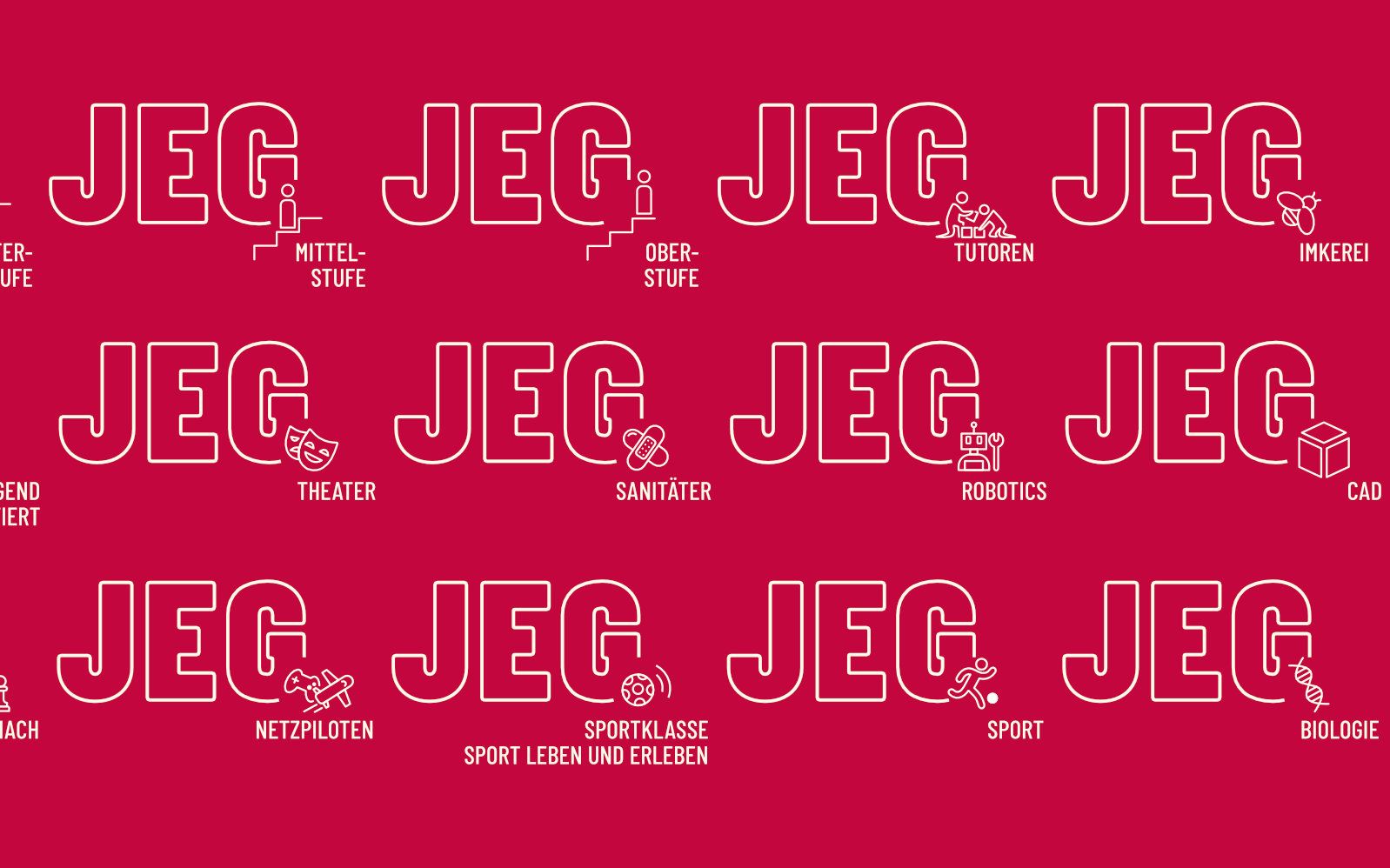 Ein Detailbild mit Auflistung verschiedener Teilbereich Logos für JEG Julius Echter Gymnasium