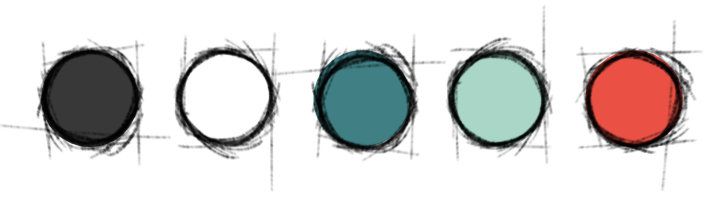 Ein Bild der fünf verwendeten Farben Grau, Weiß, Dunkelgrün, Türkis und Rot für das Branding Projekt für AON