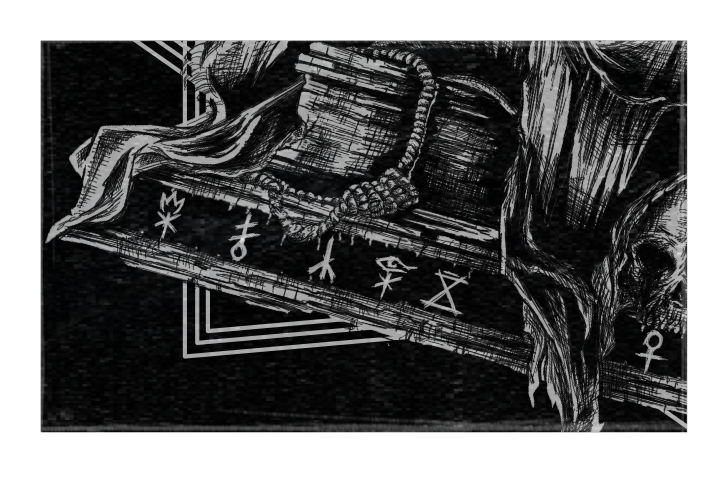 Ein Detailbild des Album Artworks zu Betrayal - Disorder Remains, das das Fundament der Statur zeigt, auf dem verschiedene Symbole eingeritzt sind