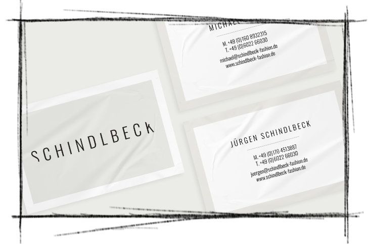 Ein Detailbild des Designs für Visitenkarten für Schindlbeck in einem cleanen und aufgeräumten Look