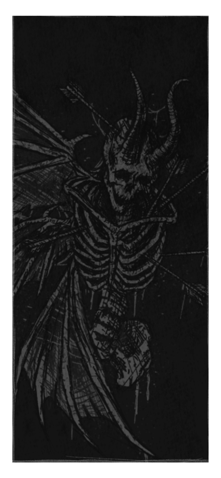Ein hochformatiges Bild das eine Illustration eines Skeletts mit Hörnern zeigt