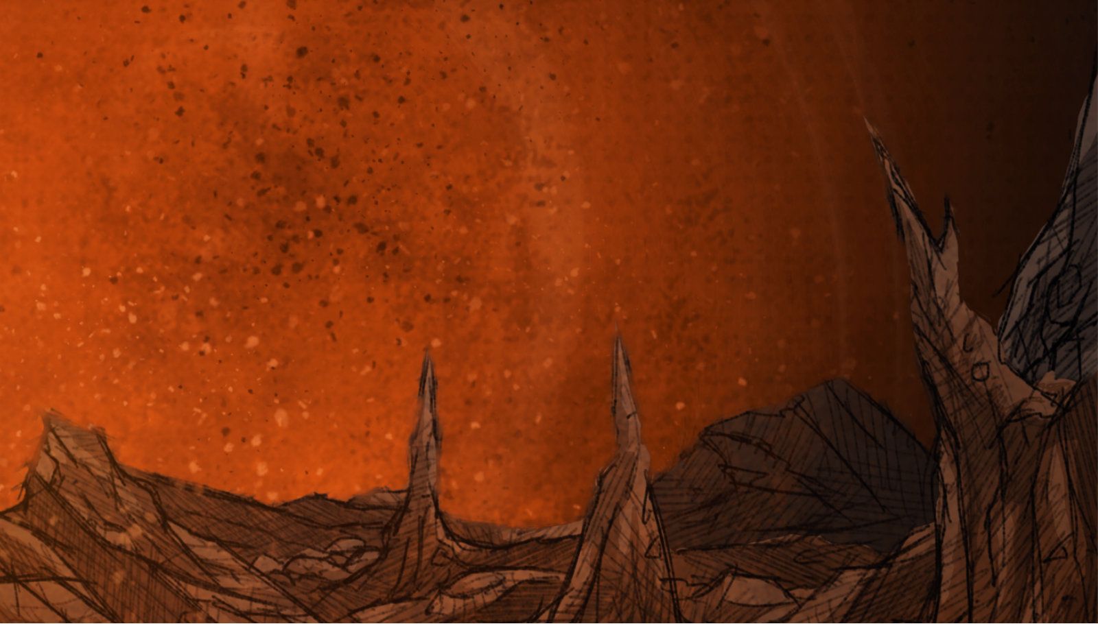 Ein Detailbild zum Artwork zu Böllverk - Heading for the Crown, das eine Höhlenlandschaft mit orangenem Schein zeigt